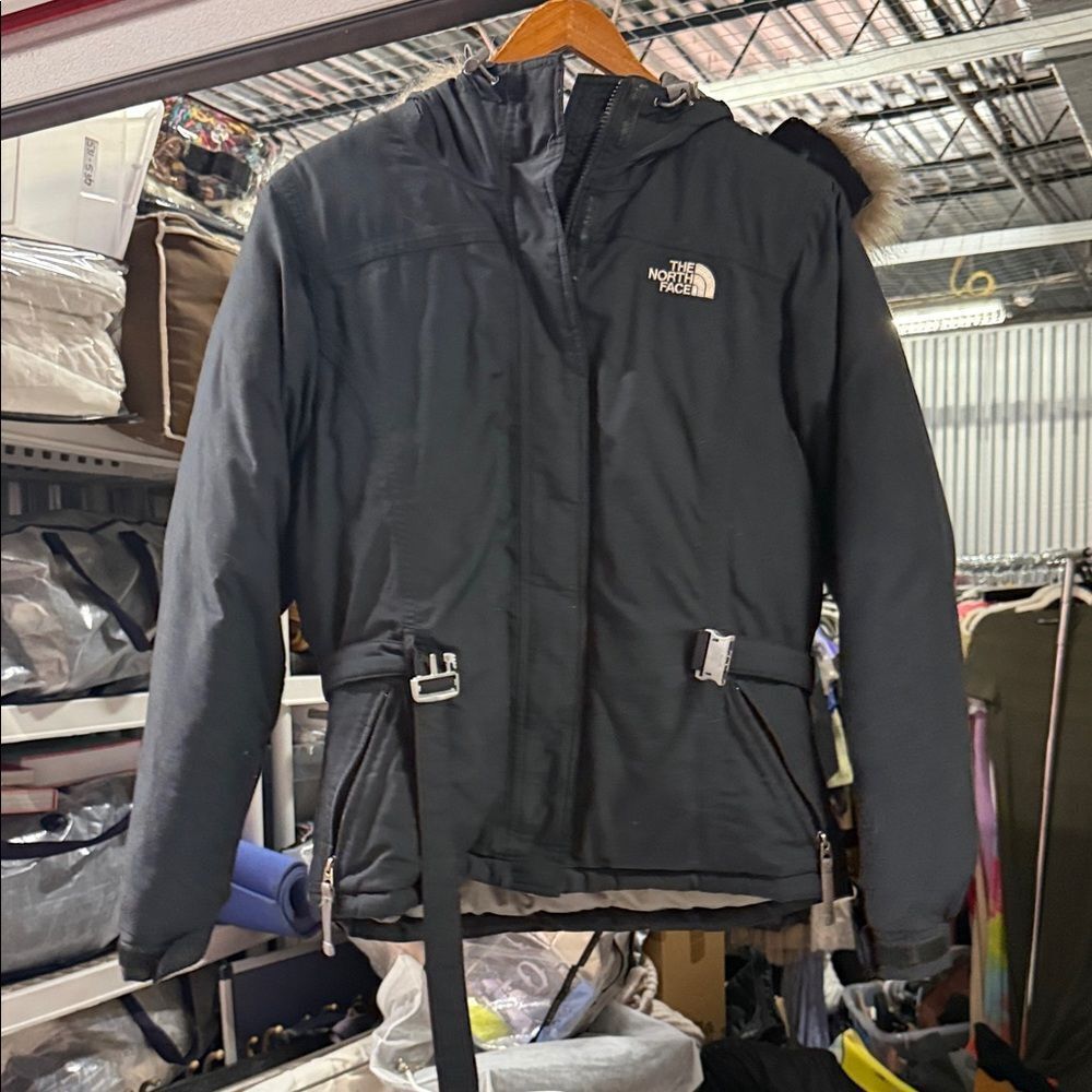 The North Face Womens Dark Gray Performance Fur Hooded Womens Jacket LIKE NEW